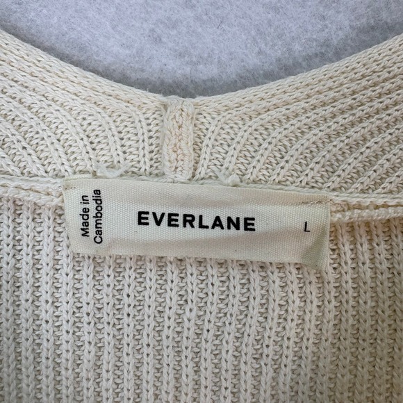 Everlane The Slouchy V-Neck in Everyday Cotton Bone Cream Ribbed Sweater Large - Picture 5 of 7
